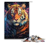 Puzzle Adult Colorful Psychedelic Tiger Jigsaws 1000 Pieces Wooden Jigsaw for Kids Age 12 Years Up Challenging Game 1000 PCS(38x26cm)