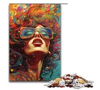 Puzzle Adult Colorful Psychedelic Woman Jigsaws 1000 Pieces Wooden Jigsaw for Kids Age 12 Years Up Challenging Game 1000 PCS(75x50cm)