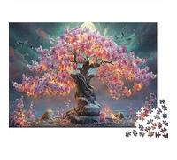 Puzzle Adults 1000 Pieces, Blooming Cherry Tree by Moonlit Sea Scenery, Impossible Hard Difficult Challenging, Home Decoration, Gift Men Women 38x26cm/1000pcs