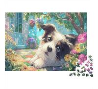 Puzzle Adults 1000 Pieces Puppy Resting Among Flowers, Educational Games Home Decoration Pet Great Gift Adult 70x50cm/1000pcs