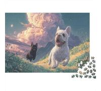 Puzzle Adults 1000 Pieces, Two Bulldogs Running on Hillside Pet, Impossible Hard Difficult Challenging, Home Decoration, Gift Men Women 70x50cm/1000pcs