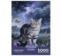 Puzzle American Shorthair Cat 1000 Piece Challenge Toy for Adults,Stormy Night Impossible Jigsaw Puzzles 1000 Piece Educational Games Puzzle Gifts 38x26cm/1000pcs