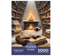 Puzzle Balinese Cat 1000 Piece Challenge Toy for Adults,Library Scene Impossible Jigsaw Puzzles 1000 Piece Educational Game 38x26cm/1000pcs