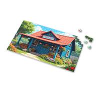 Puzzle Board A Charming Blue Country Store Surrounded By Vibrant Flowers Picture Puzzle Puzzles 500 Pieces 1500 Piece Puzzle(300PCS)