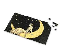 Puzzle Board A Woman In A White Dress Sits On A Crescent Moon Under A Starry Night Sky Picture Puzzle Puzzles 500 Pieces 1500 Piece Puzzle(500PCS)