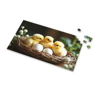 Puzzle Board Three Fluffy Chicks Nestled In A Basket With Eggs Picture Puzzle Puzzles 500 Pieces 1500 Piece Puzzle(1000PCS)