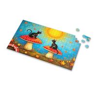Puzzle Board Two Black Cats Sitting On Red Mushrooms Under A Bright Sun Picture Puzzle Puzzles For Toddlers 2-4 Toys & Games(1000PCS)