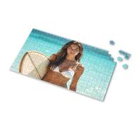 Puzzle Board Woman In White Bikini Holding Surfboard By The Ocean Picture Puzzle Puzzles For Toddlers 2-4 Toys & Games(1000PCS)