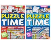 Puzzle Books A5 Compilation Compendium Sudoku Wordsearch Crossword Mix Volumes 1 Or 2 with Free Pen (ONE)