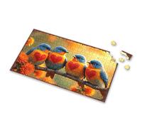 Puzzle Books For Adults Four Colorful Birds With Hearts On Their Chests Perched On A Bran Picture Puzzle Puzzle 500 Pieces Puzzle Board(1000PCS)
