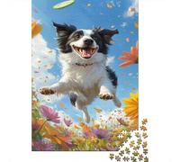 Puzzle Border Collie 1000 Pieces Challenge Toy for Adults, Spring Flower Impossible Jigsaw Puzzles 1000 Pieces Educational Games for Adults Or Families Pieces Gifts 1000pcs (75x50cm)