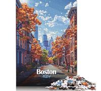 Puzzle Boston USA Autumn Street Scene 500 Piece Jigsaw Puzzle for Adults And Wooden Jigsaw Puzzles Suitable for Adults And Teens 18+ Gift For Birthdays 500pcs (52x38cm)