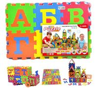 Puzzle Carpet, 31x31" EVA Foam Baby Mat for Floor Interlocking Russian Alphabet Foam Puzzles Mat 36 Tiles for Play & Exercise Play