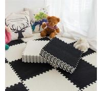 puzzle carpet tiles 16pcs Carpet Padding,Plush Puzzle Foam Floor Mat,Interlocking Plush Fluffy Rug Climbing Area Carpet Squares Puzzle Floor Tiles For Home Playroom fluffy carpet(White and black)
