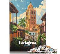 Puzzle Cartagena Colombia Travel Poster 500 Piece Jigsaw Puzzle for Adults And Wooden Jigsaw Puzzles Suitable for Adults And Teens 18+ Gift For Birthdays 500pcs (52x38cm)