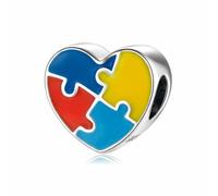 Puzzle Charms 925 Sterling Silver Autism Awareness Love Heart Family Birthstone Letter Clourful DIY Anniversary Charm for Pandora Charm Bracelet, one size, Sterling Silver