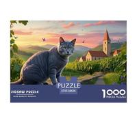 Puzzle Chartreux Cat 1000 Pieces Challenge Game for Adults,Rural Landscape Impossible Jigsaw Puzzles 1000 Piece Educational Game Home Decoration 38x26cm/1000pcs