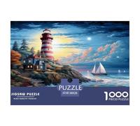 Puzzle Coastal Lighthouse 1000 Pieces Challenge Game for Adults,Seaside Moonlit Impossible Jigsaw Puzzles 1000 Pieces Educational Game Home Decoration 38x26cm/1000pcs
