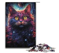 Puzzle Colorful Psychedelic Adventures of Cosmic Cat 1000 Piece Jigsaw Wooden for Adults & Kids Age 12 Up Family Fun Puzzle 1000 PCS(38x26cm)