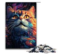 Puzzle Colorful Psychedelic Galaxy Cat 1000 Piece Jigsaw Wooden for Adults & Kids Age 12 Up Family Fun Puzzle 1000 PCS(75x50cm)