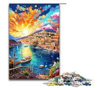 Puzzle Colorful Psychedelic Scene in The Holy Wooden Port of Greece 1000 Piece Jigsaw Wooden for Adults & Kids Age 12 Up Family Fun Puzzle 1000 PCS(75x50cm)
