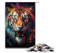 Puzzle Colorful Psychedelic Siberian Fire Tiger 1000 Piece Jigsaw Wooden for Adults & Kids Age 12 Up Family Fun Puzzle 1000 PCS(75x50cm)