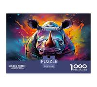Puzzle Colorful Rhino 1000 Pieces Challenge Game for Adults,Artistic Illustration Impossible Jigsaw Puzzles 1000 Piece Educational Game Home Decoration 70x50cm/1000pcs