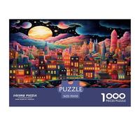 Puzzle Colorful Urban Night Scene 1000 Piece Challenge Toy for Adults,Dreamy Cityscape Impossible Jigsaw Puzzles 1000 Piece Educational Games Home Decoration 70x50cm/1000pcs