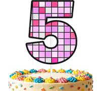 Puzzle Cube 4th Birthday Cake Topper - Girly Smart Grid Theme Party Decorations, Pastel Logic Block Number 4 Cake Sign for Kids (5th)