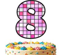 Puzzle Cube 4th Birthday Cake Topper - Girly Smart Grid Theme Party Decorations, Pastel Logic Block Number 4 Cake Sign for Kids (8th)