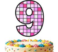 Puzzle Cube 4th Birthday Cake Topper - Girly Smart Grid Theme Party Decorations, Pastel Logic Block Number 4 Cake Sign for Kids (9th)