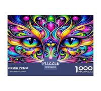 Puzzle Cute Cat 1000 Piece Challenge Game for Adults, Psychedelic Cat Face Impossible Jigsaw Puzzles 1000 Piece Educational Game for Adults Or Families Pieces Gifts 38x26cm/1000pcs