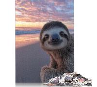 Puzzle Cute Sloth at Sunset Beach 500 Piece Jigsaw Puzzle for Adults And Wooden Jigsaw Puzzles Suitable for Adults And Teens 18+ Gift For Birthdays 500pcs (52x38cm)