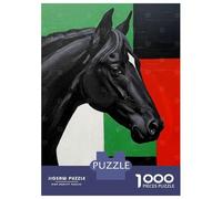 Puzzle De 1000 Pièces Pour Adolescents Black Horse Portrait with Geometric Background Puzzle Pour Adultes Jeu Familial Décoration Intérieure Cadeaux Uniques D'anniversaire Et De Noël 70x50cm/1000pcs