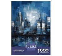 Puzzle De 1000 Pièces Pour Adolescents Blue Urban Skyline - Abstract Cityscape Reflection Painting Puzzles Pour Adultes - Jeu Manuel - Décoration Intérieure - Cadeaux Uniques Pour Anniversaire Et Noël