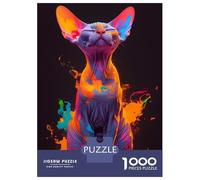 Puzzle De 1000 Pièces Pour Adolescents Colorful Sphynx Cat Portrait Puzzle Adulte Jeu Manuel D'assemblage De Motifs Idéal Comme Cadeau 38x26cm/1000pcs