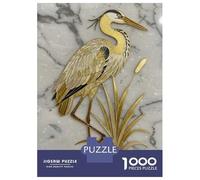 Puzzle De 1000 Pièces Pour Adolescents Elegant Golden Heron with Cattails Artwork Puzzle Pour Adultes Jeux Relaxants Assemblage De Motifs Cadeaux D'anniversaire Et Cadeaux Uniques 70x50cm/1000pcs