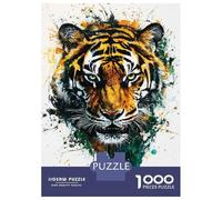 Puzzle De 1000 Pièces Pour Adolescents Fierce Tiger Watercolor Art Print Bold Wall Decor for Nature Lovers Tiger Portrait with Splashes... Puzzle Adulte Jouets Anti-stress Cadeaux Pour Femmes Cadeau