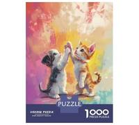 Puzzle De 1000 Pièces Pour Adolescents Kittens High Five Painting Puzzle Adulte Jeu Manuel D'assemblage De Motifs Idéal Comme Cadeau 52x38cm/1000pcs