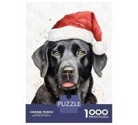 Puzzle De 1000 Pièces Pour Adultes Black Lab Santa Hat Xmas Puzzle Pour Adultes, Jouet, Décoration Murale, Analyse Et Logique, Cadeaux Uniques Pour Anniversaire Et Noël 52x38cm/1000pcs