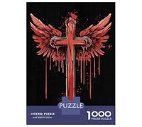 Puzzle De 1000 Pièces Pour Adultes Bloody Cross with Wings Puzzle Adulte, Jeu De Réflexion, Défi Difficile À Terminer 52x38cm/1000pcs
