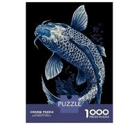 Puzzle De 1000 Pièces Pour Adultes Blue Koi Fish Illustration on Black Puzzles Pour Adultes - Jouets Anti-stress - Découpe De Précision - Activités Ludiques À La Maison 70x50cm/1000pcs