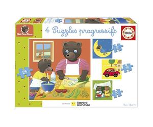 Puzzle - EDUCA - Petit Ours Brun : 4 puzzles progressifs pour enfants de 12 a 25 pieces des 3 ans