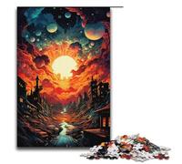 Puzzle Escape from The Colorful Psychedelia of The City 1000 Piece Jigsaw Wooden for Adults & Kids Age 12 Up Family Fun Puzzle 1000 PCS(38x26cm)