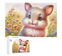 Puzzle for Adults 1000 PCS Floral Bunny Illustration Puzzle for Adults Brain Teaser Game Difficult Challenge for Is Ideal As A Gift 1000 PCS