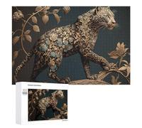 Puzzle for Adults 1000 PCS Golden Leopard in Floral Art Puzzle for Adults Brain Teaser Game Difficult Challenge for Is Ideal As A Gift 1000 PCS