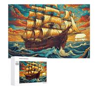 Puzzle for Adults 1000 PCS Golden Sails on Turquoise Waves Puzzle for Adults Brain Teaser Game Difficult Challenge for Is Ideal As A Gift 1000 PCS