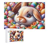 Puzzle for Adults 1000 PCS Happy Easter Bunny Basket Puzzle for Adults Brain Teaser Game Difficult Challenge for Is Ideal As A Gift 1000 PCS