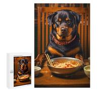 Puzzle for Adults 1000 PCS Rottweiler Eating Noodles Adult Jigsaw Puzzles Hand Speed Race Parent-child Interaction Deal As Gifts for The Whole Family 1000 PCS