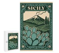 Puzzle for Adults 1000 PCS Sicily Travel Poster with Mount Etna Adult Jigsaw Puzzles Hand Speed Race Parent-child Interaction Deal As Gifts for The Whole Family 1000 PCS
